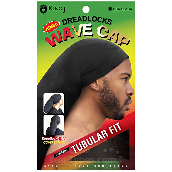 SMOOTH TEXTURE J DREADLOCKS WAVE CAP JUMBO SIZE #086 BLACK KING ULTRA STRETCH 