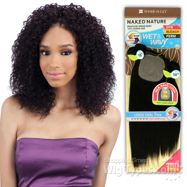 100% Unprocessed Brazilian Virgin Remy Hair - NAKED NATURE WET & WAVY  BOHEMIAN CURL 7PCS (10/10/12/12/14/14 + Silk Base Closure) 